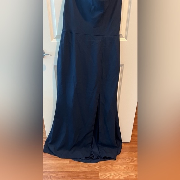 AFTER SIX 6849 Midnight Blue One Shoulder Draped Cowl Neck Maxi Bridesmaid Dress - Picture 7 of 16